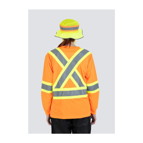 Women's Hi Vis Crew Neck Long Sleeve Safety Tee Shirt back view