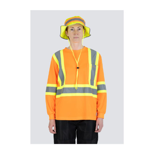 Women's Hi Vis Crew Neck Long Sleeve Safety Tee Shirt front view