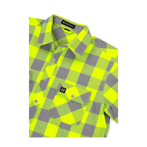 Hi Vis Lime Buffalo Plaid Unlined Flannel Shirt - Detail
