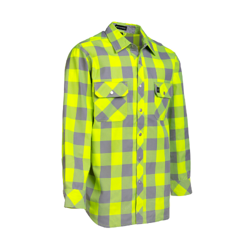 Hi Vis Lime Buffalo Plaid Unlined Flannel Shirt - Front