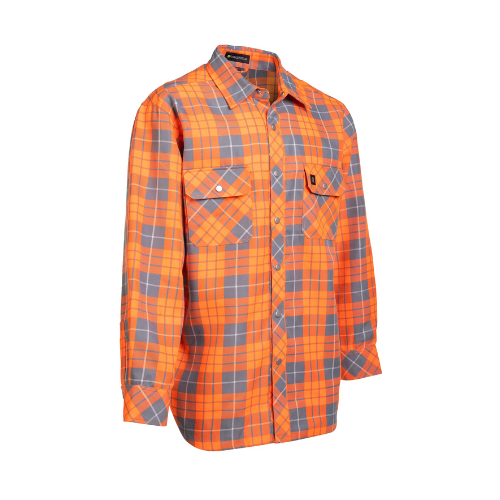 Hi Vis Orange Plaid Unlined Flannel Shirt - Front