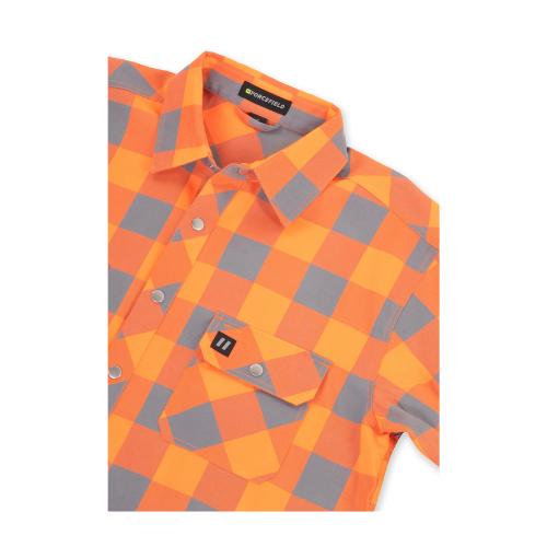 Hi Vis Orange Buffalo Plaid Unlined Flannel Shirt-Detail