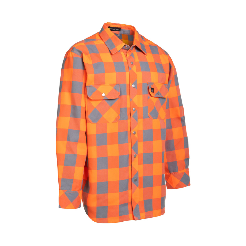 Hi Vis Orange Buffalo Plaid Unlined Flannel Shirt-Front