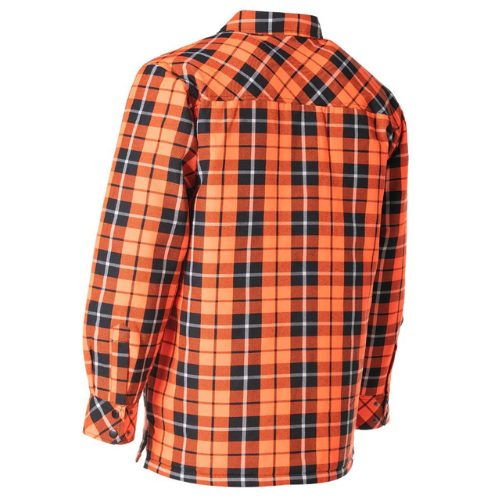 Forcefield Hi Vis Orange Tartan Plaid Quilted Flannel Shirt Jacket with Front Zip-Back