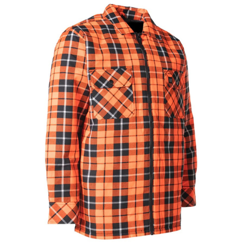 Forcefield Hi Vis Orange Tartan Plaid Quilted Flannel Shirt Jacket with Front Zip-Front