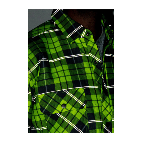 Hi Vis Plaid Quilted Flannel Shirt Jacket with Reflective Striping-detail