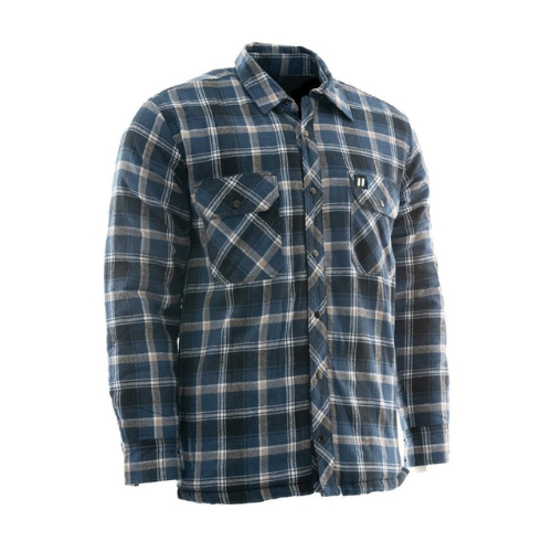 Forcefield Blue Plaid Sherpa-Lined Flannel Shirt Jacket-Front