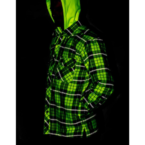 Forcefield Hi Vis Plaid Hooded Quilted Flannel Shirt Jacket with Reflective Striping-Reflective