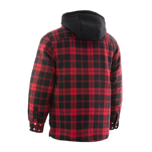 Forcefield Red Hooded Plaid Quilt-Lined Flannel Shirt Jacket-Back