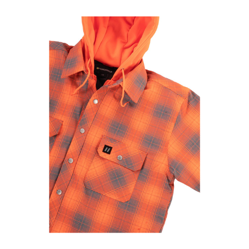 Hi Vis Orange Shadow Plaid Hooded Quilt-Lined Flannel Shirt Jacket - Detail