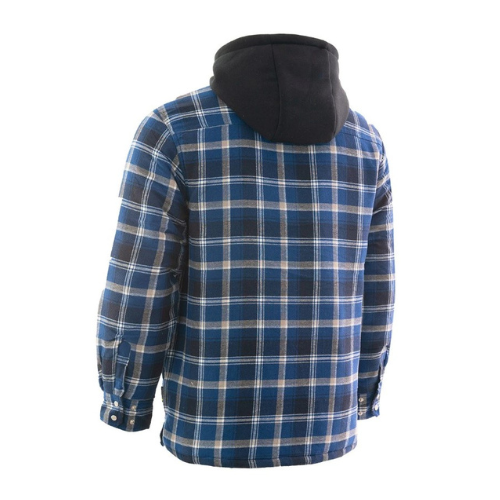 Forcefield Blue Hooded Sherpa-Lined Flannel Shirt Jacket-Back
