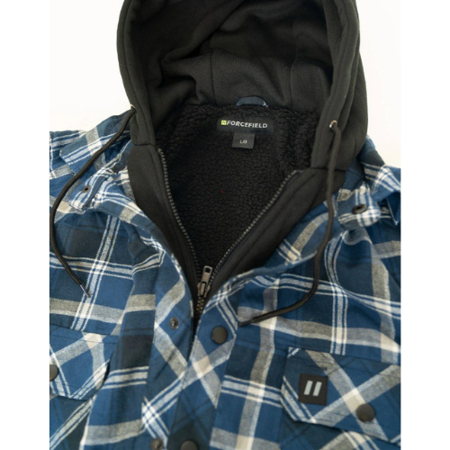 Forcefield Blue Hooded Sherpa-Lined Flannel Shirt Jacket-Detail