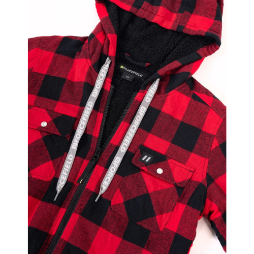 Forcefield Women's Hooded Sherpa-Lined Buffalo Plaid Flannel Shirt jacket-Detail