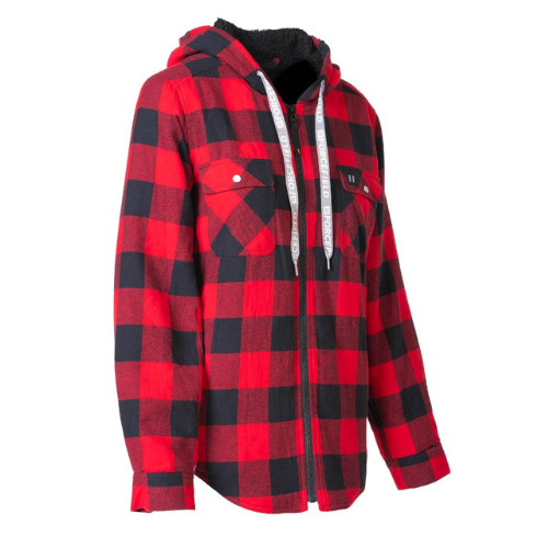 Forcefield Women's Hooded Sherpa-Lined Buffalo Plaid Flannel Shirt jacket-Front
