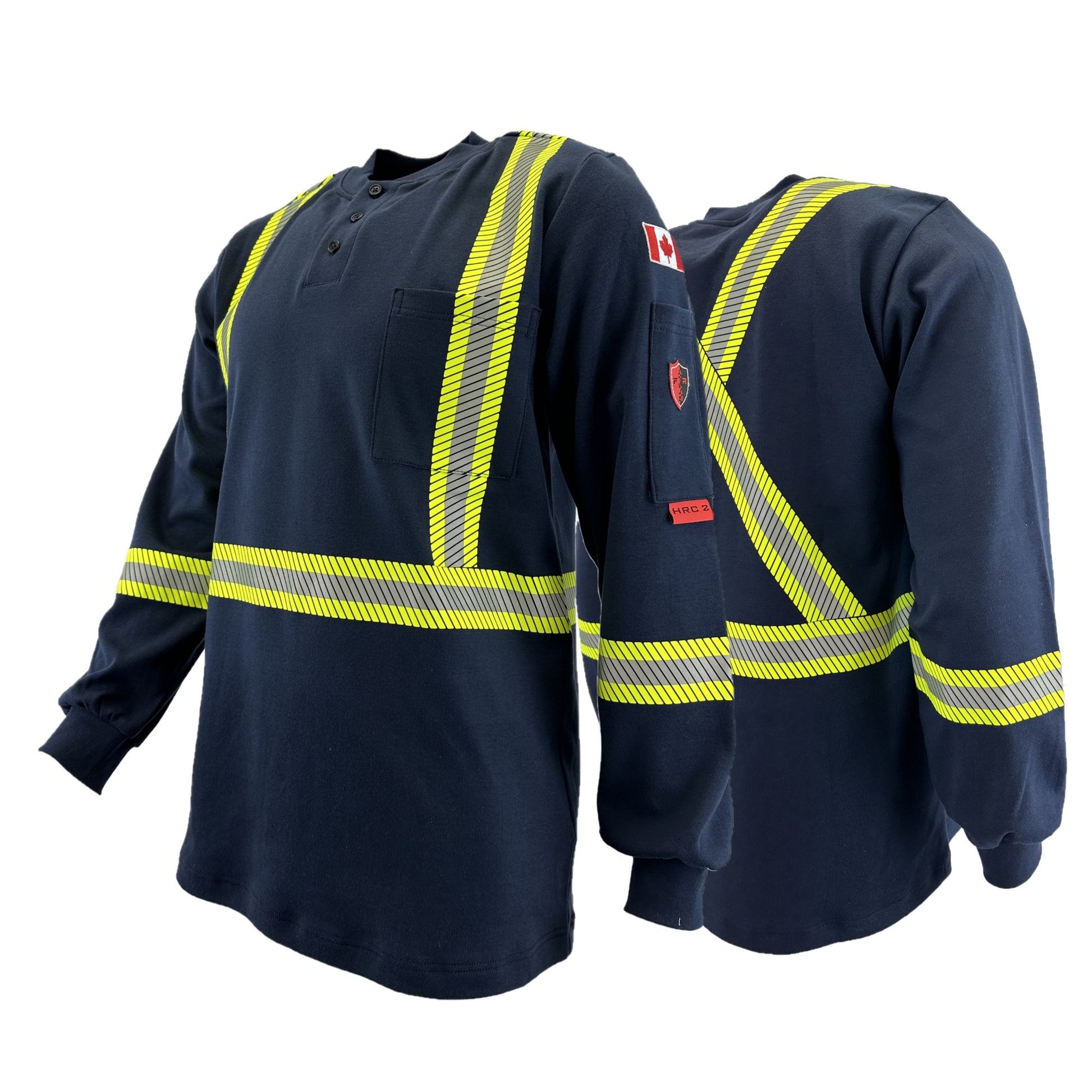 Atlas Guardian® FR/AR Henley Shirts with 2” Striping - Navy Blue
