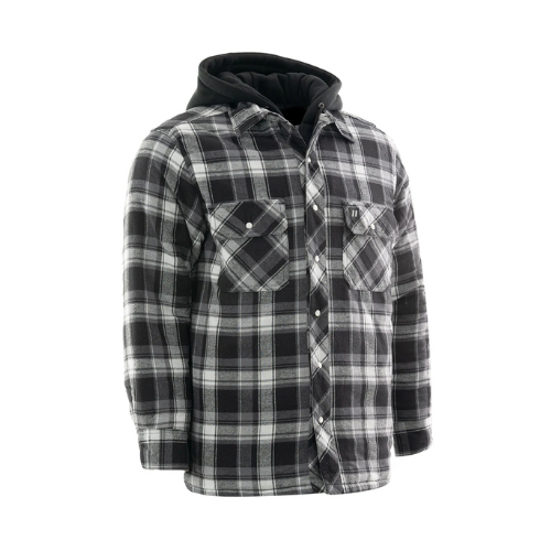 Forcefield Grey Hooded Plaid Quilt-Lined Flannel Shirt Jacket2