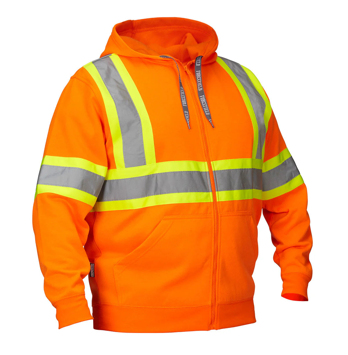 Deluxe hi-vis safety hoodie attached hood orange front