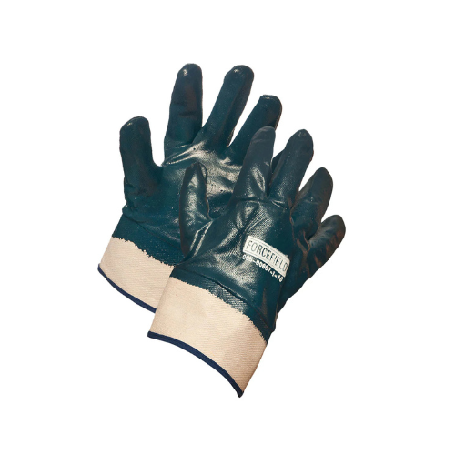 Blue Nitrile Fully Coated Work Gloves, Cotton Supported, Safety Cuff