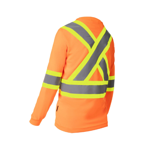 Women's Hi Vis Crew Neck Long Sleeve Safety Tee Shirt back side view