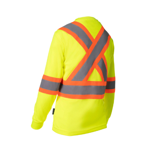 Women's Hi Vis Crew Neck Long Sleeve Safety Tee Shirt lime back view