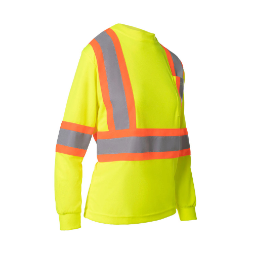 Women's Hi Vis Crew Neck Long Sleeve Safety Tee Shirt lime side-front view