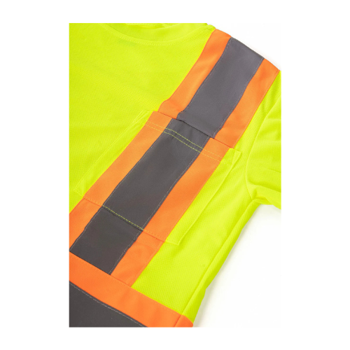 Women's Hi Vis Crew Neck Long Sleeve Safety Tee Shirt lime pocket detail