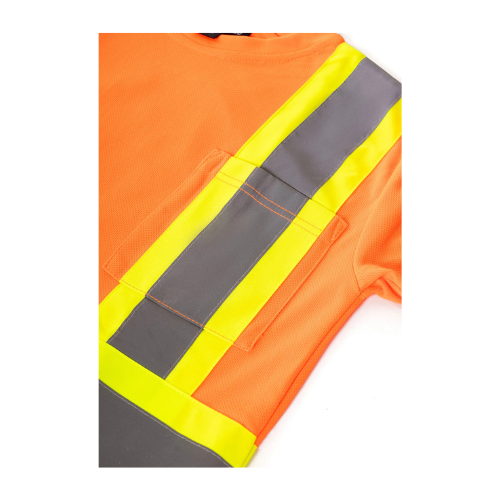 Women's Hi Vis Crew Neck Long Sleeve Safety Tee Shirt pocket detail