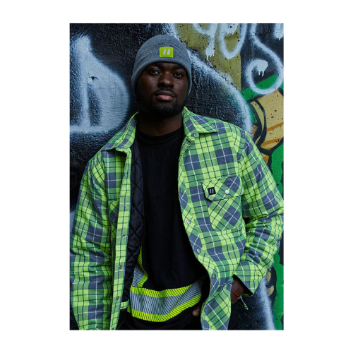 Hi Vis Plaid Quilt-Lined Flannel Shirt Jacket-Construction Worker