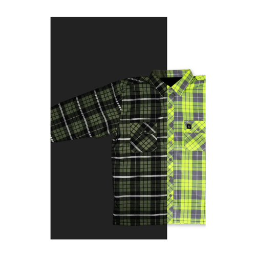 Hi Vis Plaid Quilted Flannel Shirt Jacket with Reflective Striping-dark view