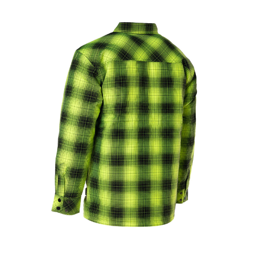 Hi Vis Black Shadow Plaid Quilted Flannel Shirt Jacket-Back