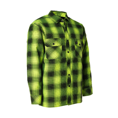 Hi Vis Black Shadow Plaid Quilted Flannel Shirt Jacket-Front
