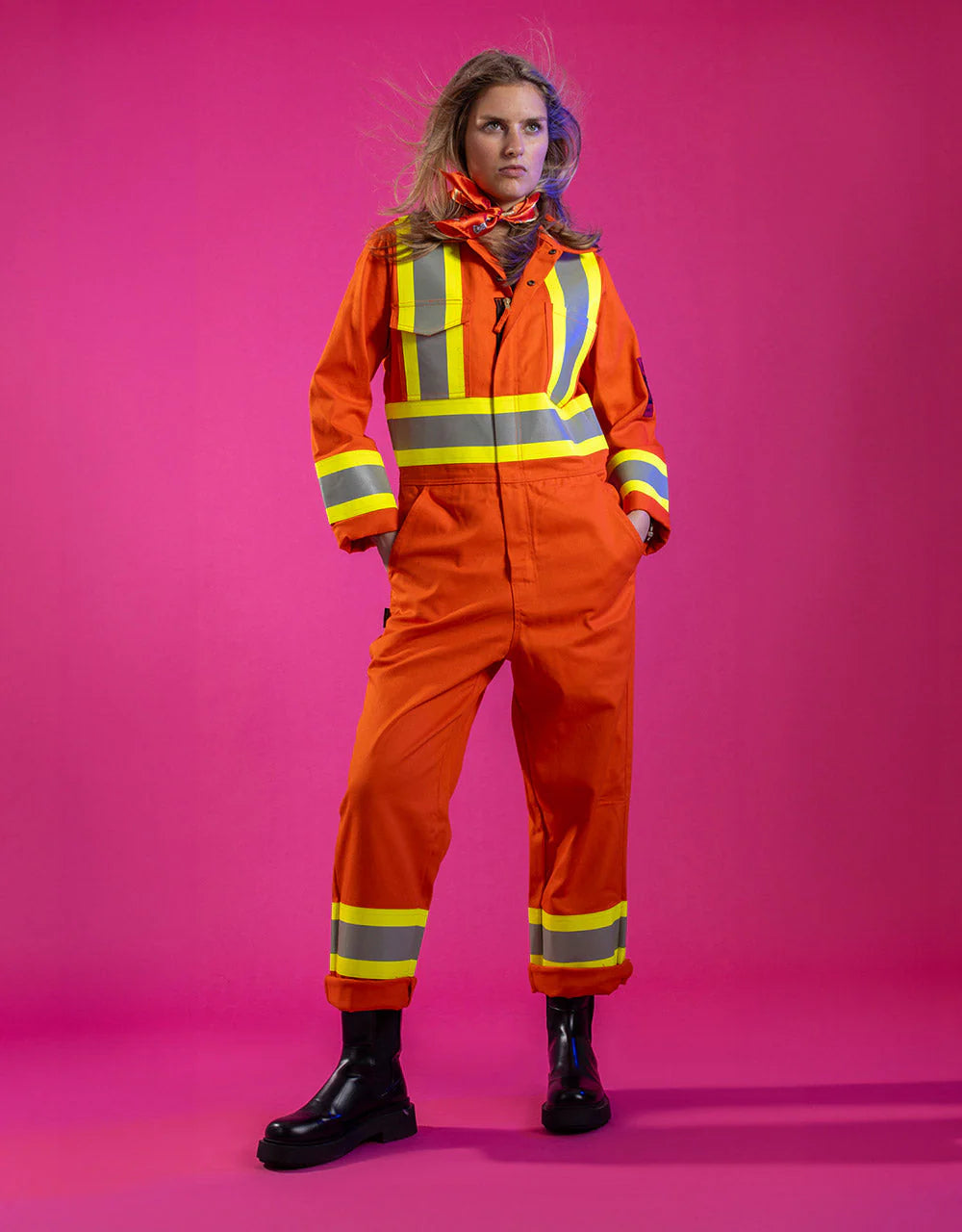 Forcefield orange safety coverall with reflective stripes-worker