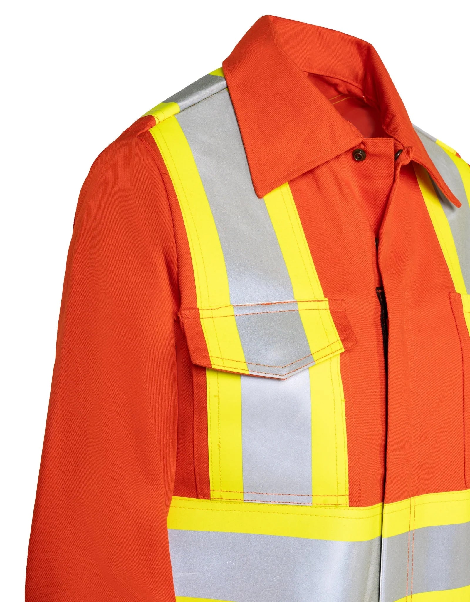 Forcefield orange safety coverall with reflective stripes-pocket detail
