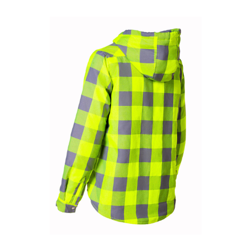 Women's Hooded Sherpa-Lined Hi-Vis Buffalo Plaid Flannel Lined Jacket - Back