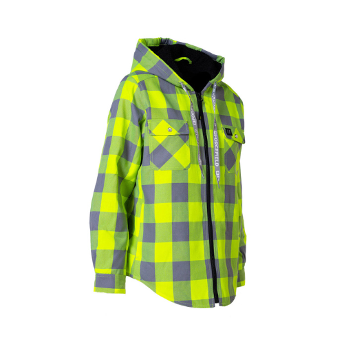 Women's Hooded Sherpa-Lined Hi-Vis Buffalo Plaid Flannel Lined Jacket - Front