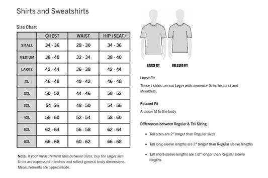 Carhartt T-shirt Sizing Chart
