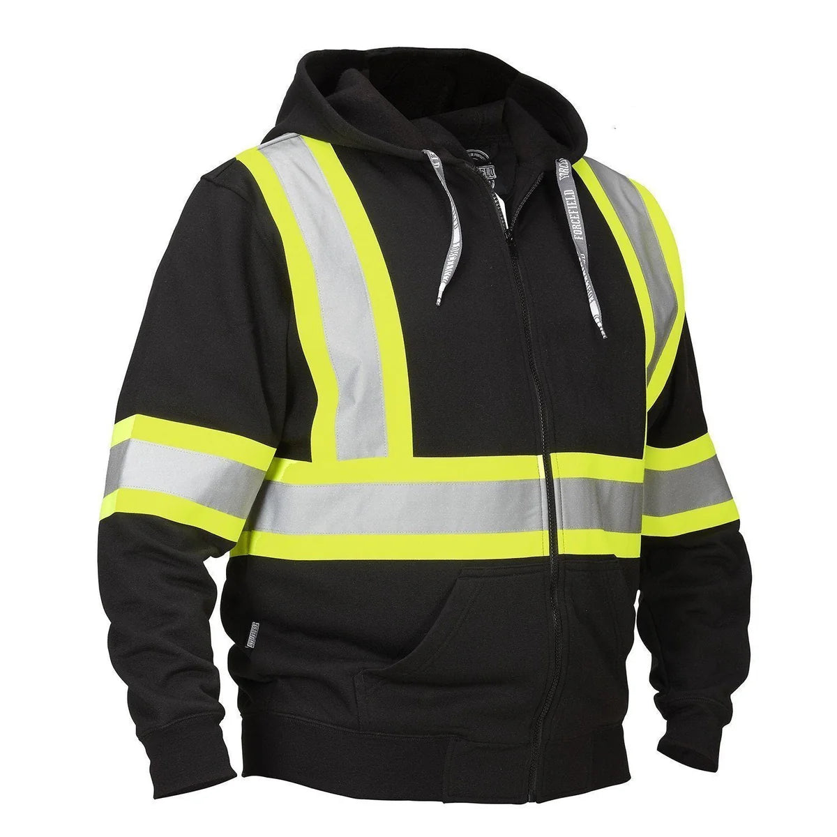 Deluxe hi-vis safety hoodie attached hood black front-spec