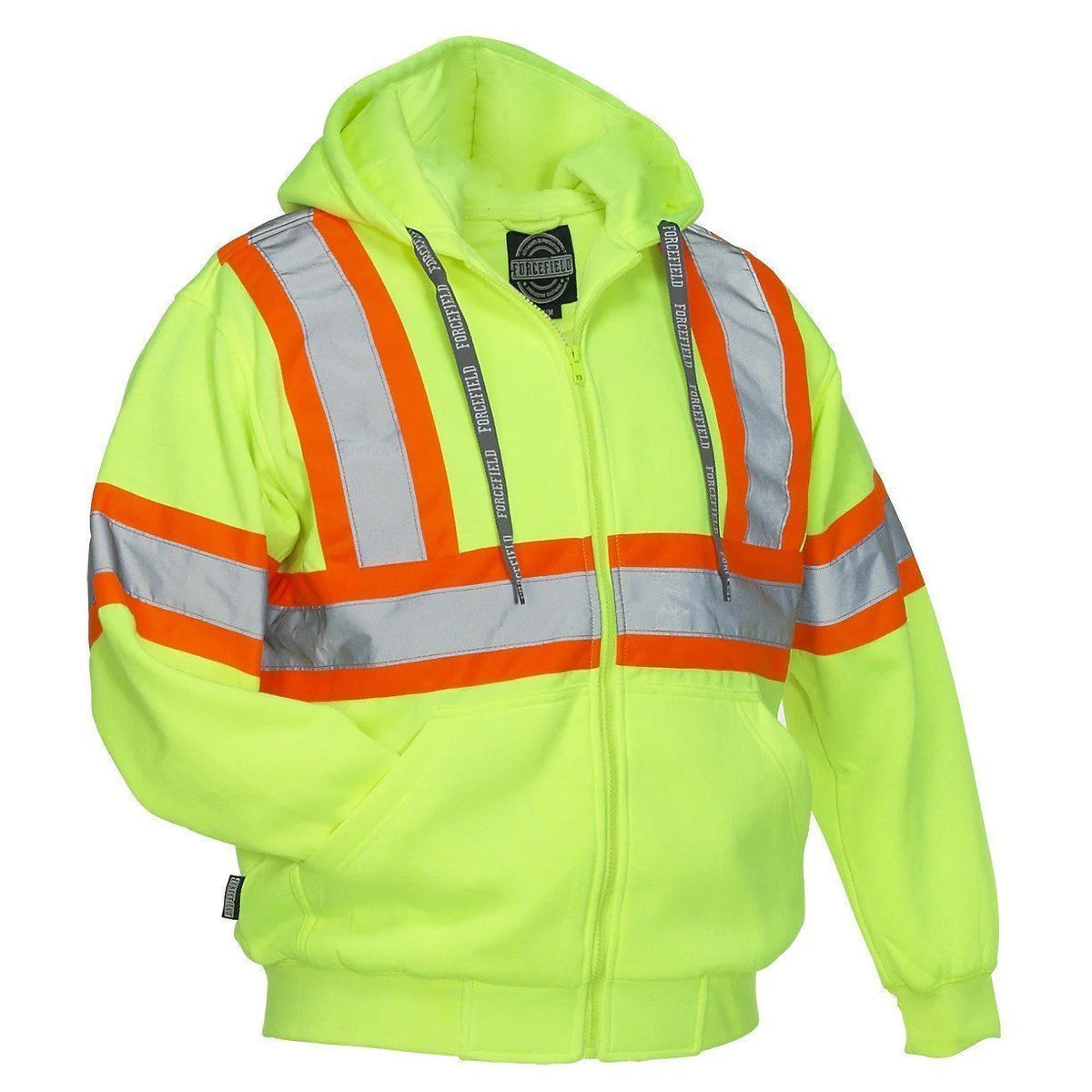 Deluxe hi-vis safety hoodie attached hood lime front-spec